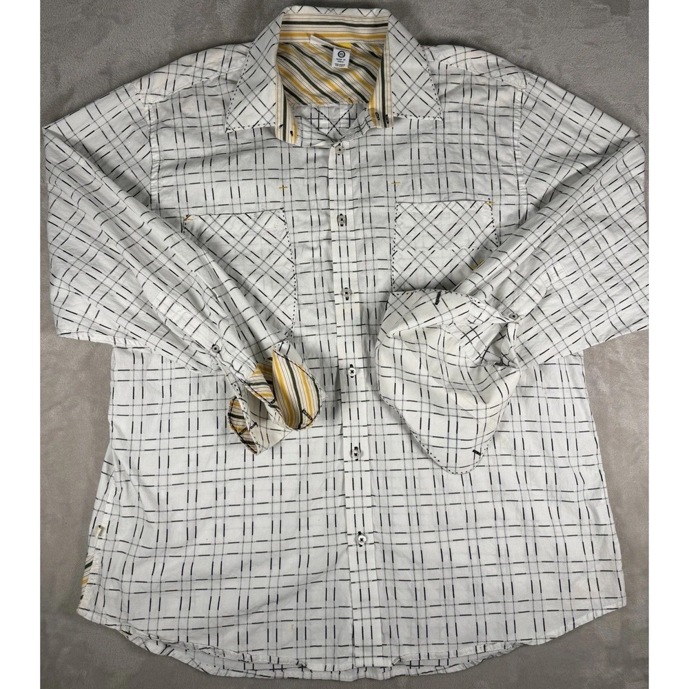 Vintage Rocawear Men's White Plaid Button Up Shirt Hip Hop Streetwear Size 3XL